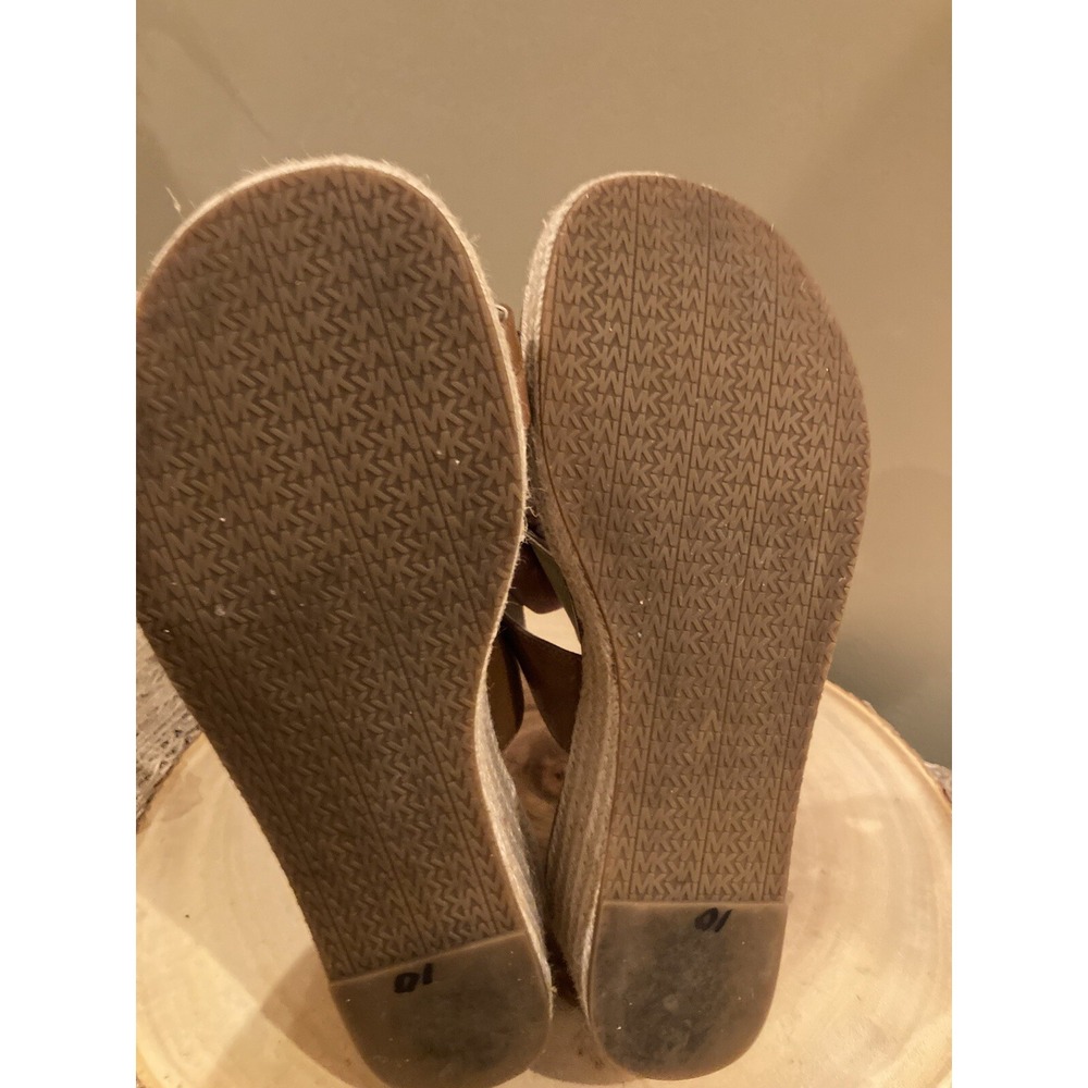Michael Kors Women's Sidney Leather Espadrille Wedges Sandals Luggage Sz-10 - Picture 9 of 9
